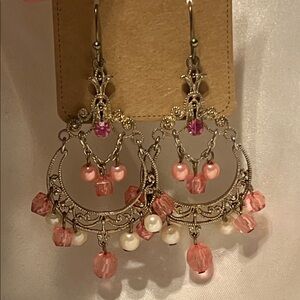 Elegant Pink and Silver Chandelier Earrings
